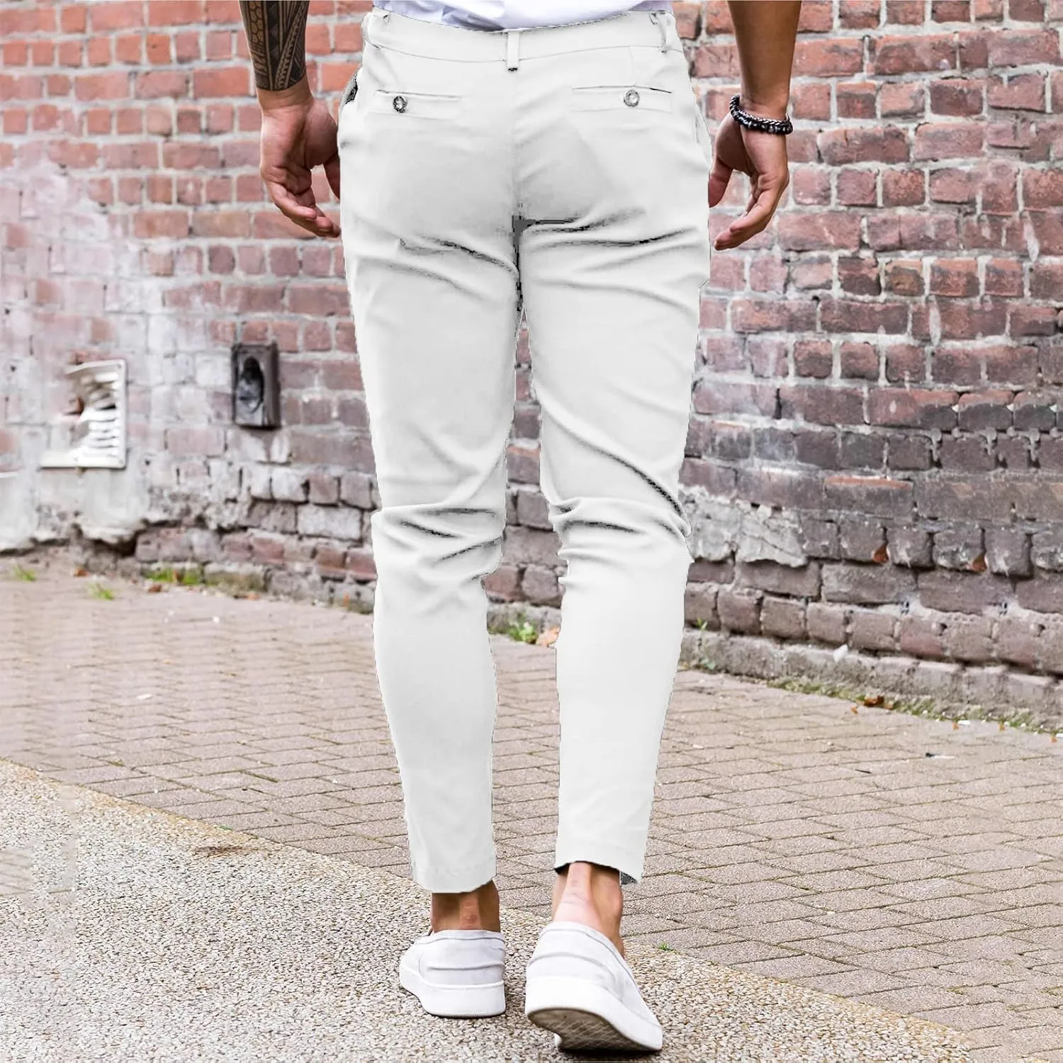 Mens Chinos Slim Fit Pants Flat Front Stretch Skinny Tapered Dress Pants Comfort Casual Solid Trousers