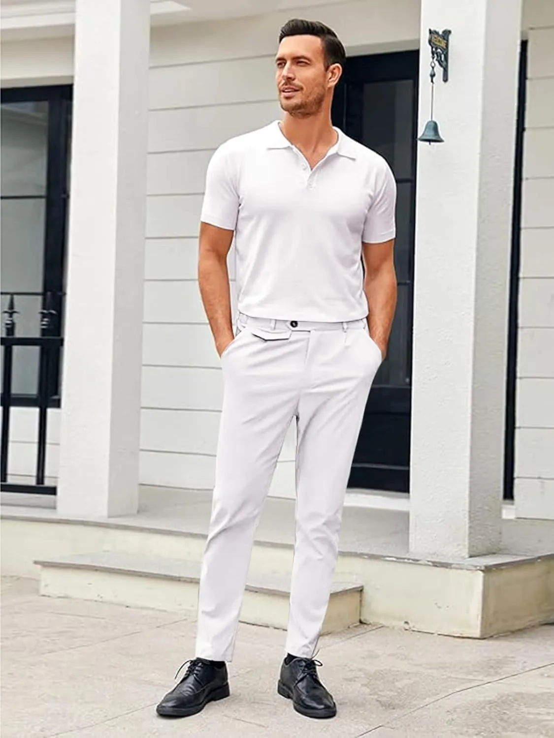 Mens Chinos Slim Fit Pants Flat Front Stretch Skinny Tapered Dress Pants Comfort Casual Solid Trousers