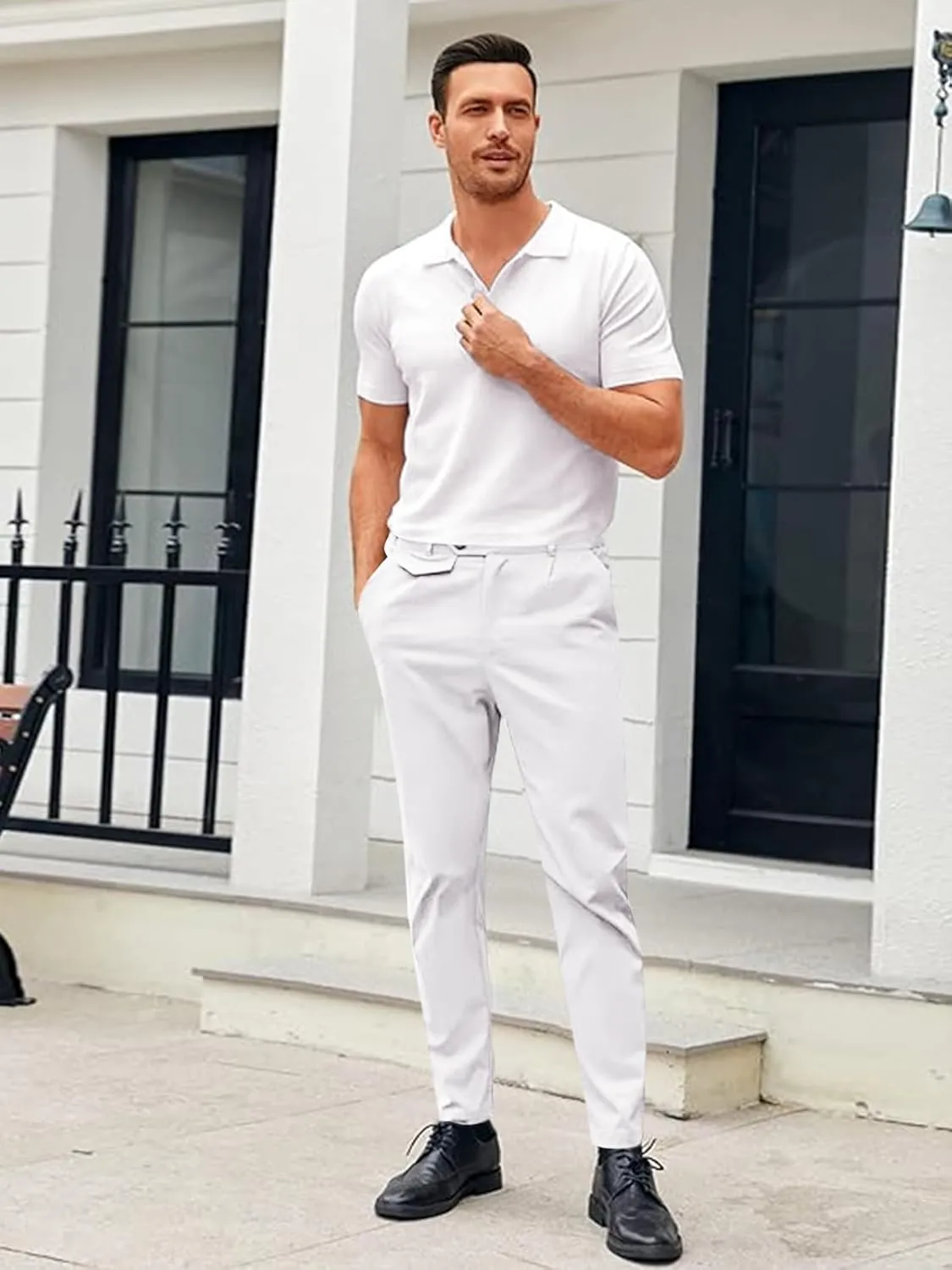 Mens Chinos Slim Fit Pants Flat Front Stretch Skinny Tapered Dress Pants Comfort Casual Solid Trousers