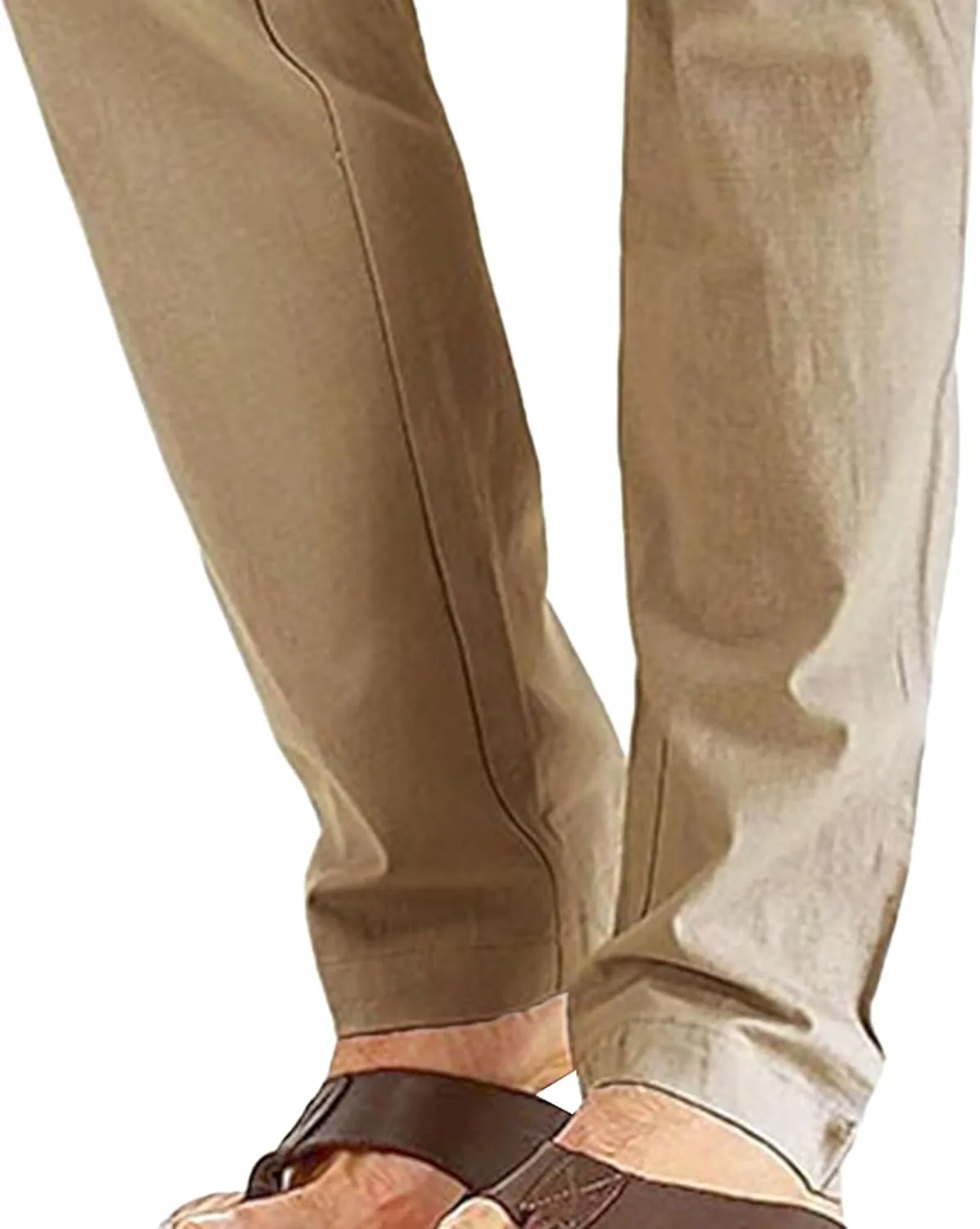 Men's Comfort Baggy Casual Pants Yoga Linen Straight Leg Hiking Pants Basic Solid Joggers Trousers