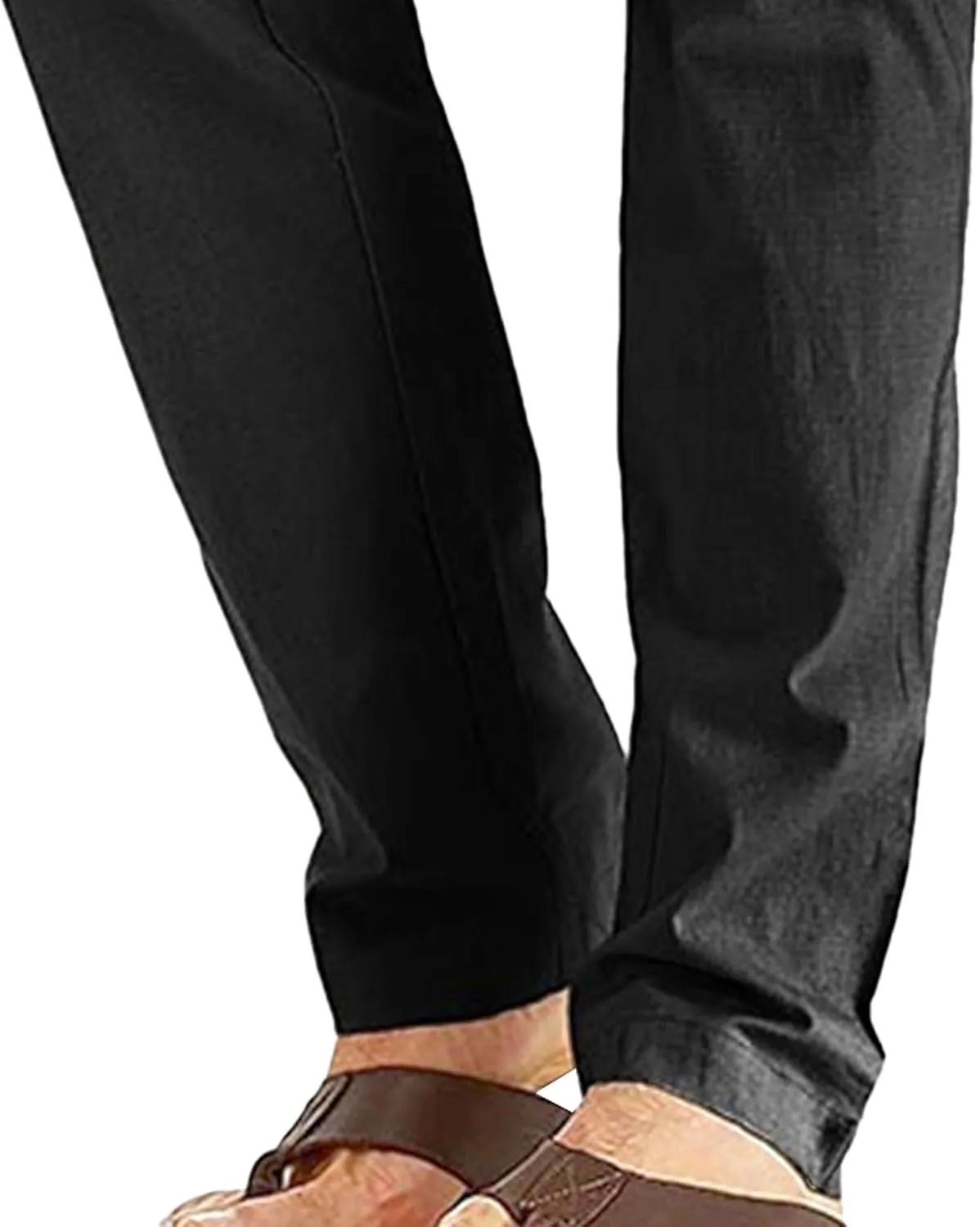 Men's Comfort Baggy Casual Pants Yoga Linen Straight Leg Hiking Pants Basic Solid Joggers Trousers
