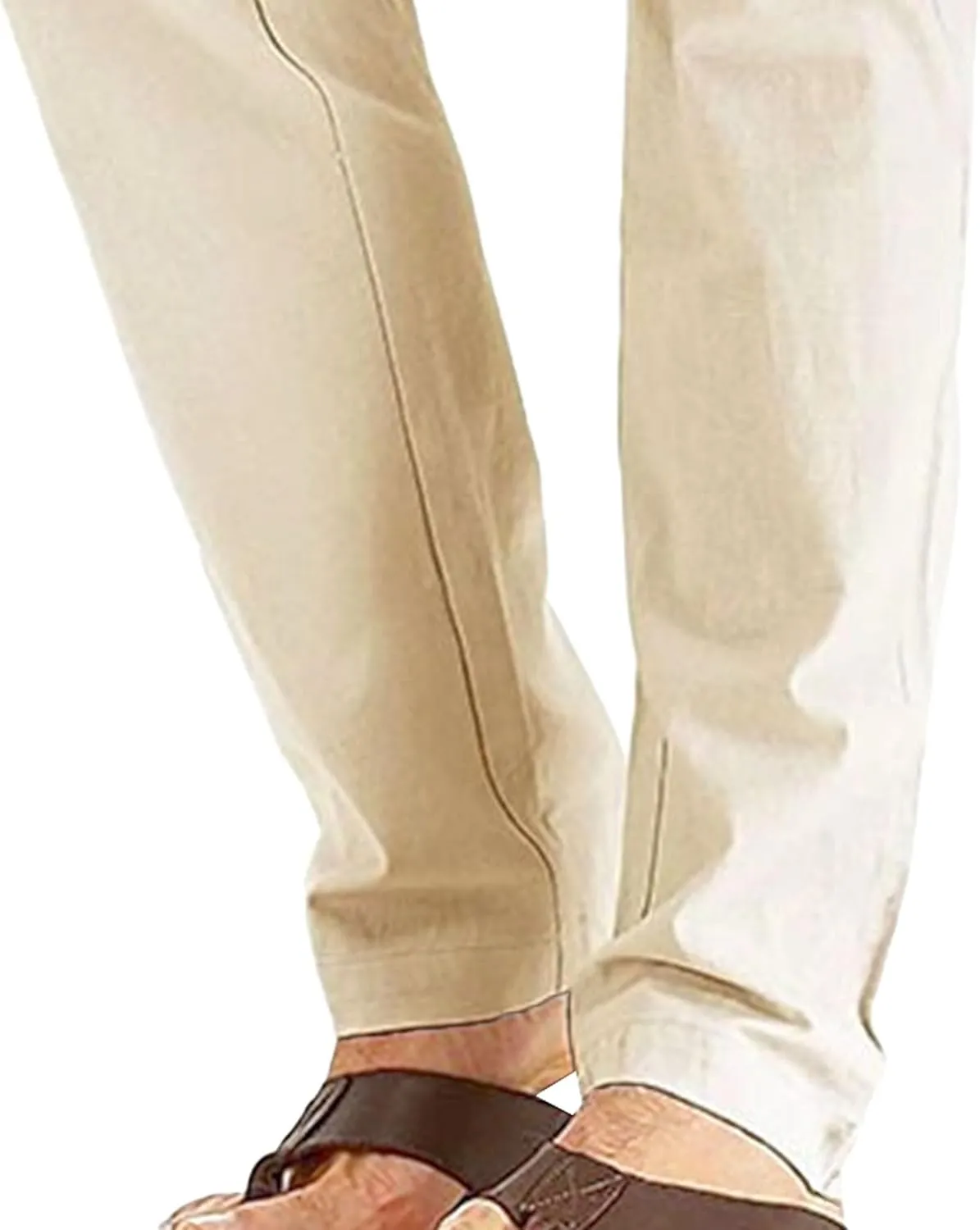Men's Comfort Baggy Casual Pants Yoga Linen Straight Leg Hiking Pants Basic Solid Joggers Trousers