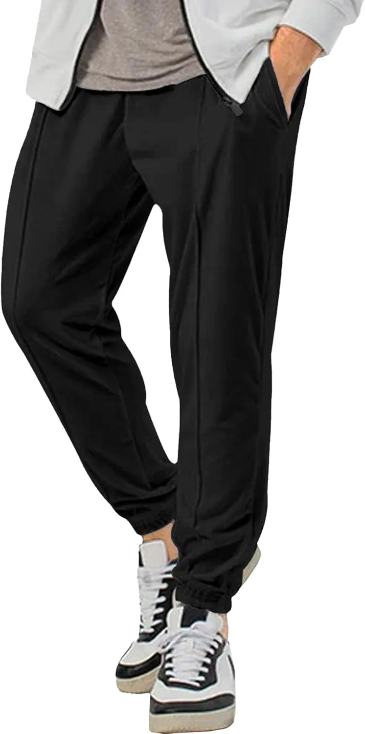 Men's Comfort Solid Drawstring Athletic Pants Casual Loose Fit Joggers Trousers Lightweight Outdoor Workout Pants