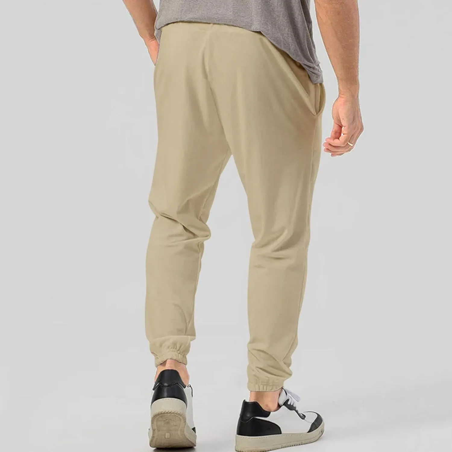 Men's Comfort Solid Drawstring Athletic Pants Casual Loose Fit Joggers Trousers Lightweight Outdoor Workout Pants
