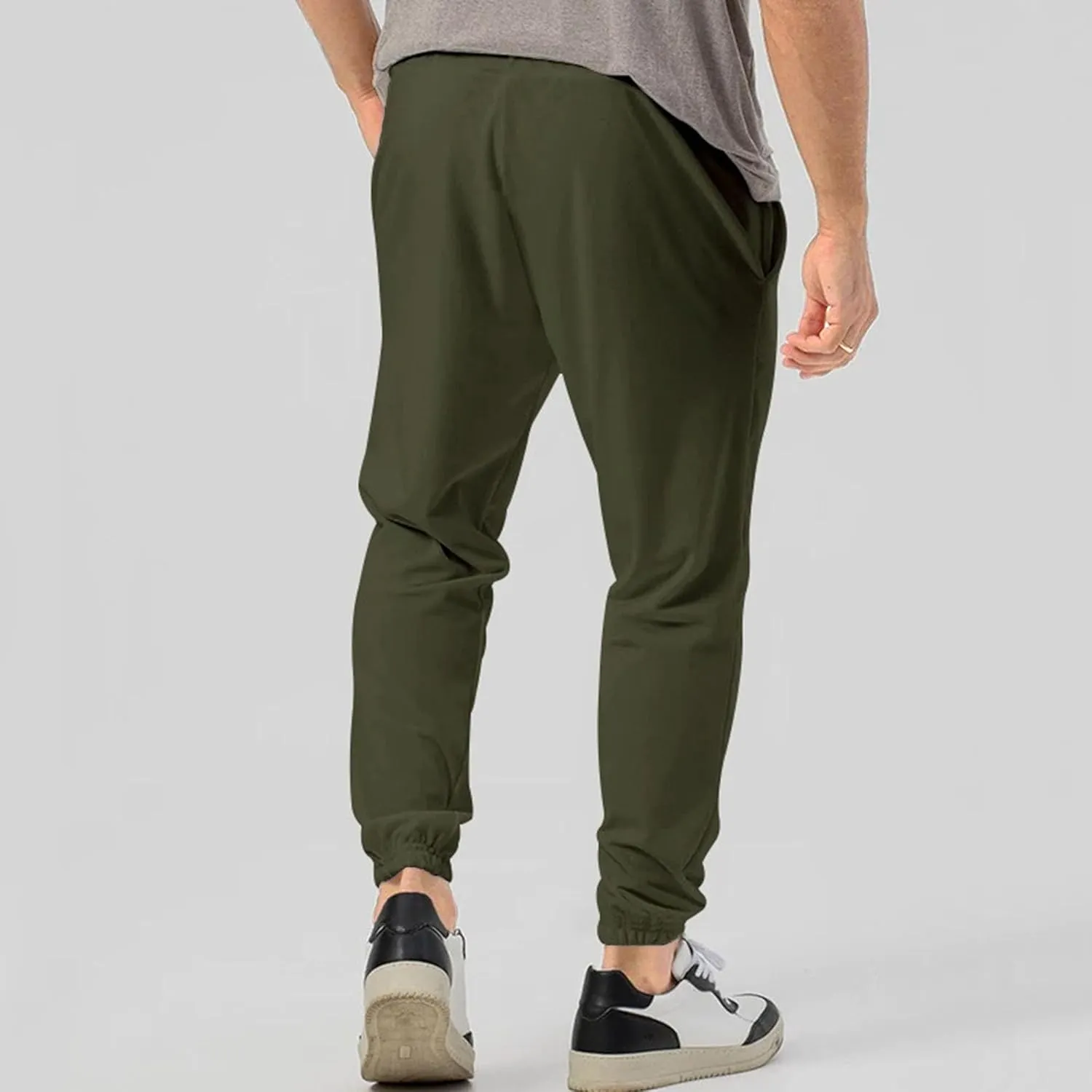 Men's Comfort Solid Drawstring Athletic Pants Casual Loose Fit Joggers Trousers Lightweight Outdoor Workout Pants
