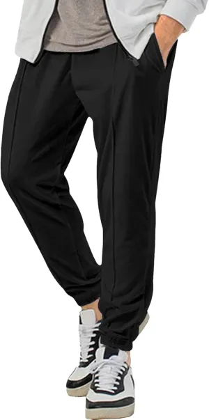 Men's Comfort Solid Drawstring Athletic Pants Casual Loose Fit Joggers Trousers Lightweight Outdoor Workout Pants