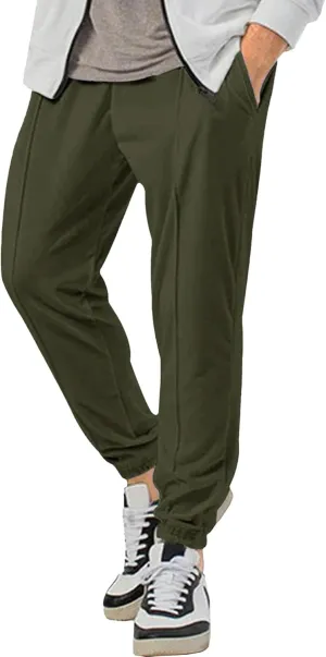 Men's Comfort Solid Drawstring Athletic Pants Casual Loose Fit Joggers Trousers Lightweight Outdoor Workout Pants