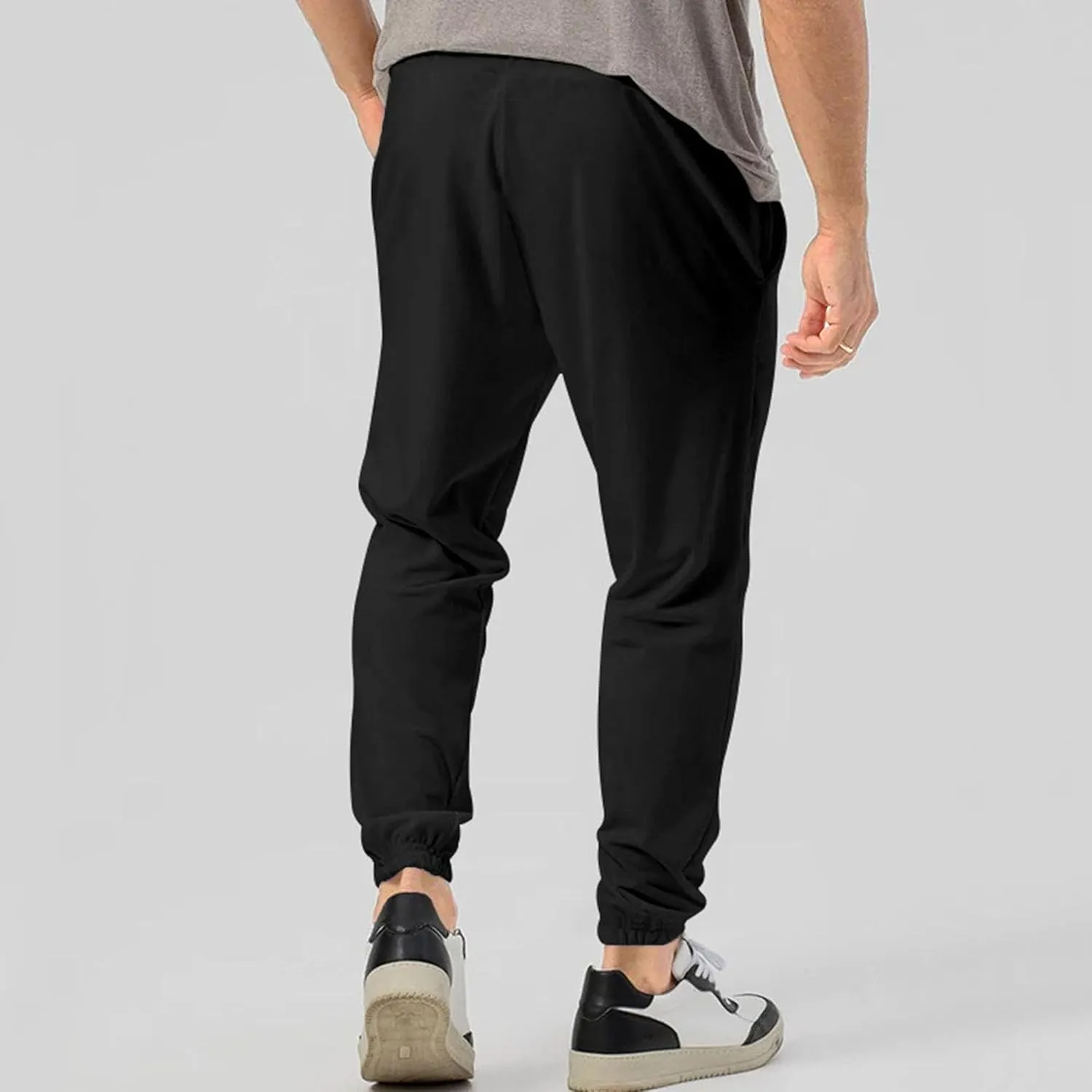 Men's Comfort Solid Drawstring Athletic Pants Casual Loose Fit Joggers Trousers Lightweight Outdoor Workout Pants