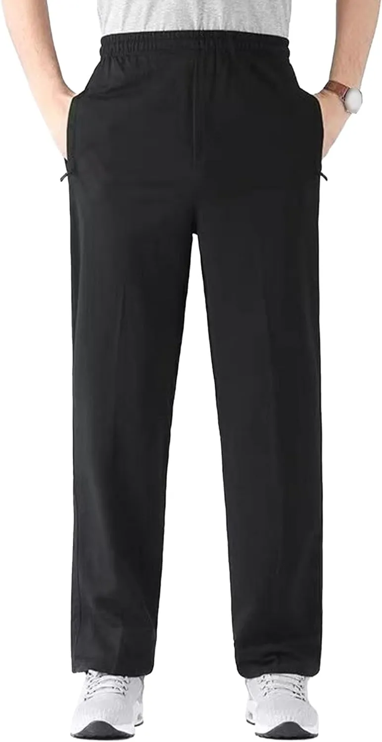 Men's Comfort Stretch Loose Fit Outdoor Pants Basic Straight Leg Lightweight Trousers Solid Elastic Waist Sweatpants
