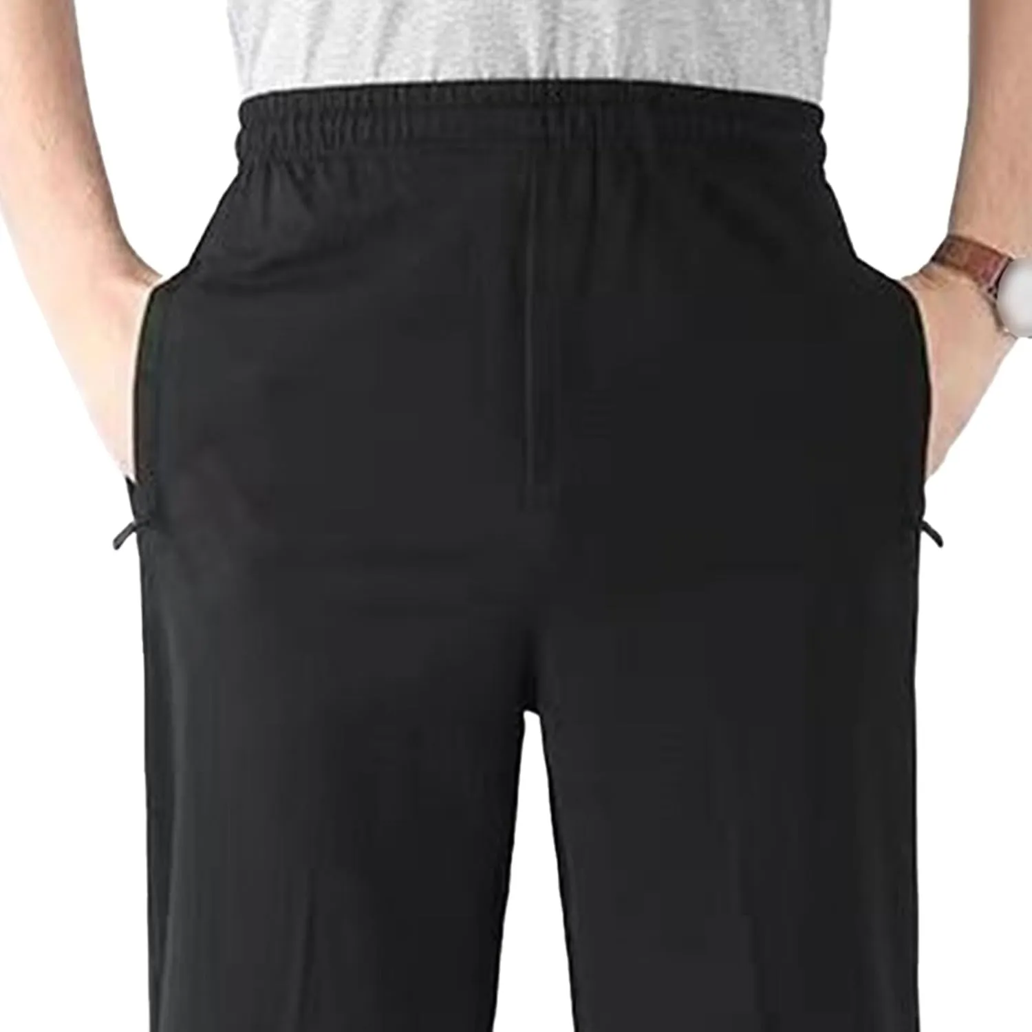 Men's Comfort Stretch Loose Fit Outdoor Pants Basic Straight Leg Lightweight Trousers Solid Elastic Waist Sweatpants