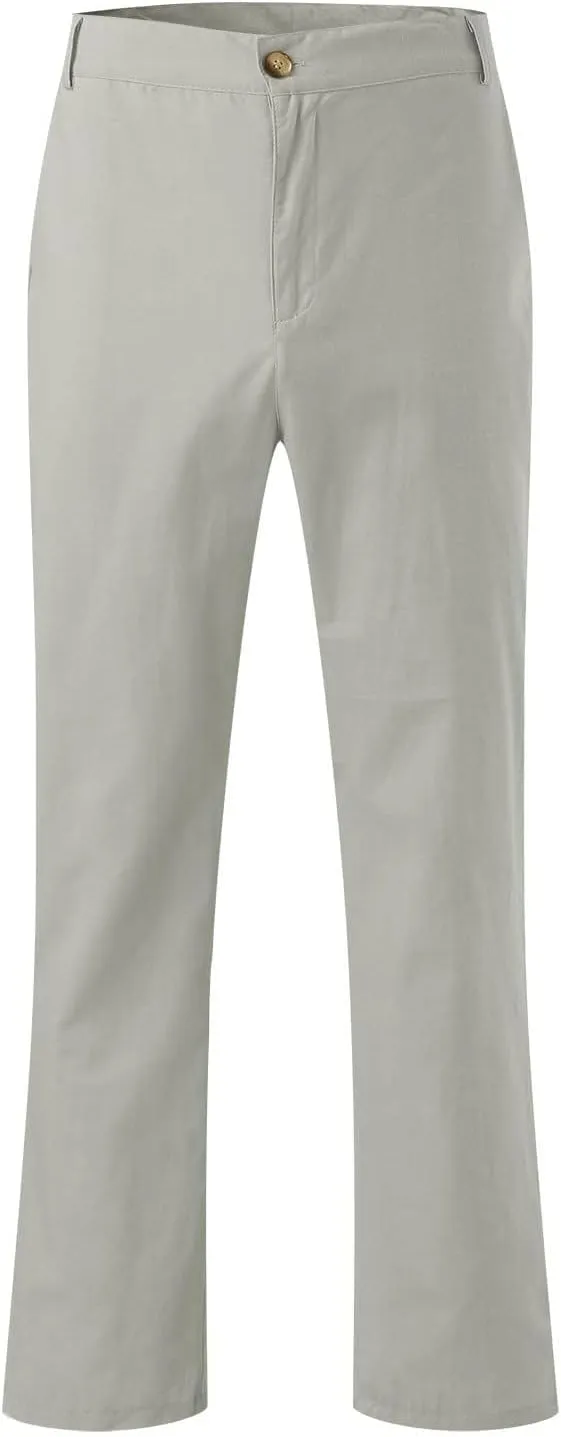 Men's Cotton Linen Pants Washed Comfort Stretch Chino Pant Slim Fit Slacks Summer Beach Lightweight Pants for Men