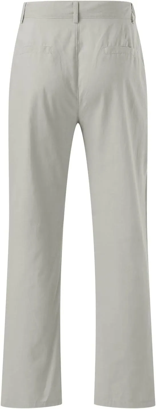 Men's Cotton Linen Pants Washed Comfort Stretch Chino Pant Slim Fit Slacks Summer Beach Lightweight Pants for Men