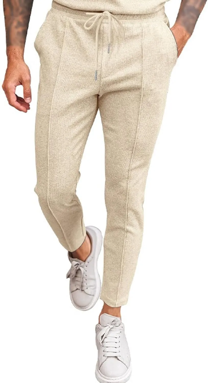 Men's Drawstring Straight Leg Athletic Pants Casual Elastic Waist Outdoor Trousers Comfort Trendy Summer Sweatpants