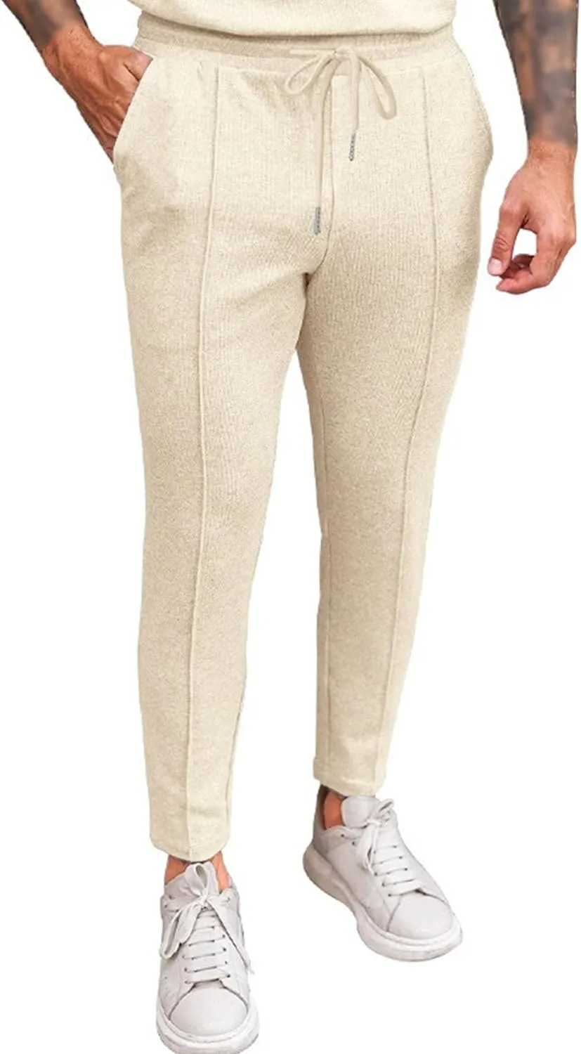Men's Drawstring Straight Leg Athletic Pants Casual Elastic Waist Outdoor Trousers Comfort Trendy Summer Sweatpants