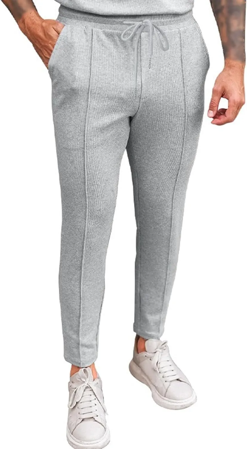 Men's Drawstring Straight Leg Athletic Pants Casual Elastic Waist Outdoor Trousers Comfort Trendy Summer Sweatpants