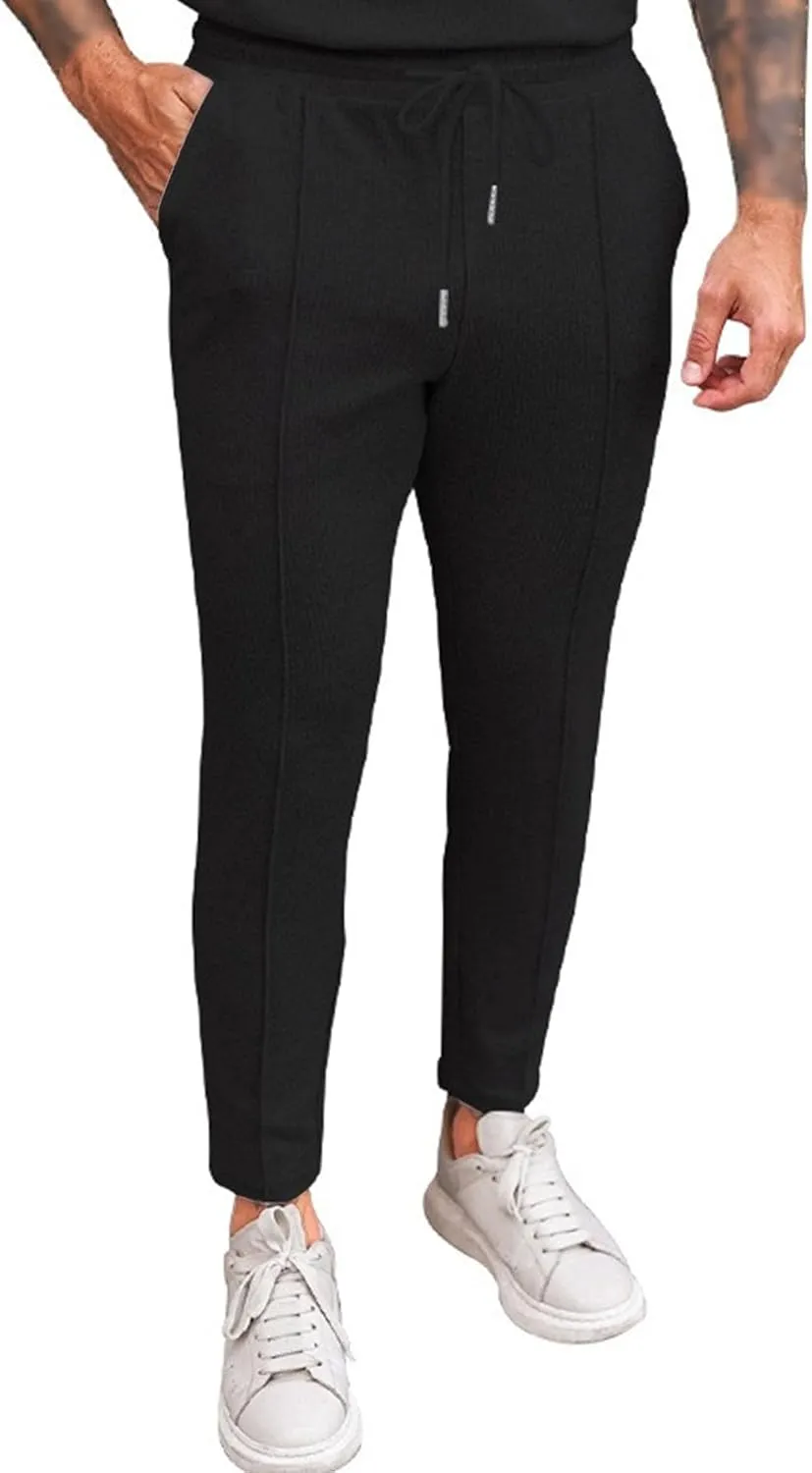 Men's Drawstring Straight Leg Athletic Pants Casual Elastic Waist Outdoor Trousers Comfort Trendy Summer Sweatpants