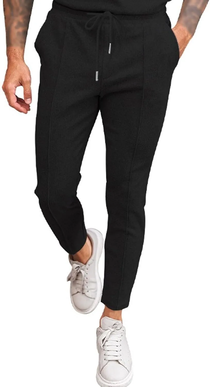 Men's Drawstring Straight Leg Athletic Pants Casual Elastic Waist Outdoor Trousers Comfort Trendy Summer Sweatpants