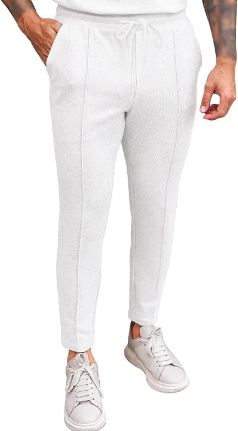 Men's Drawstring Straight Leg Athletic Pants Casual Elastic Waist Outdoor Trousers Comfort Trendy Summer Sweatpants