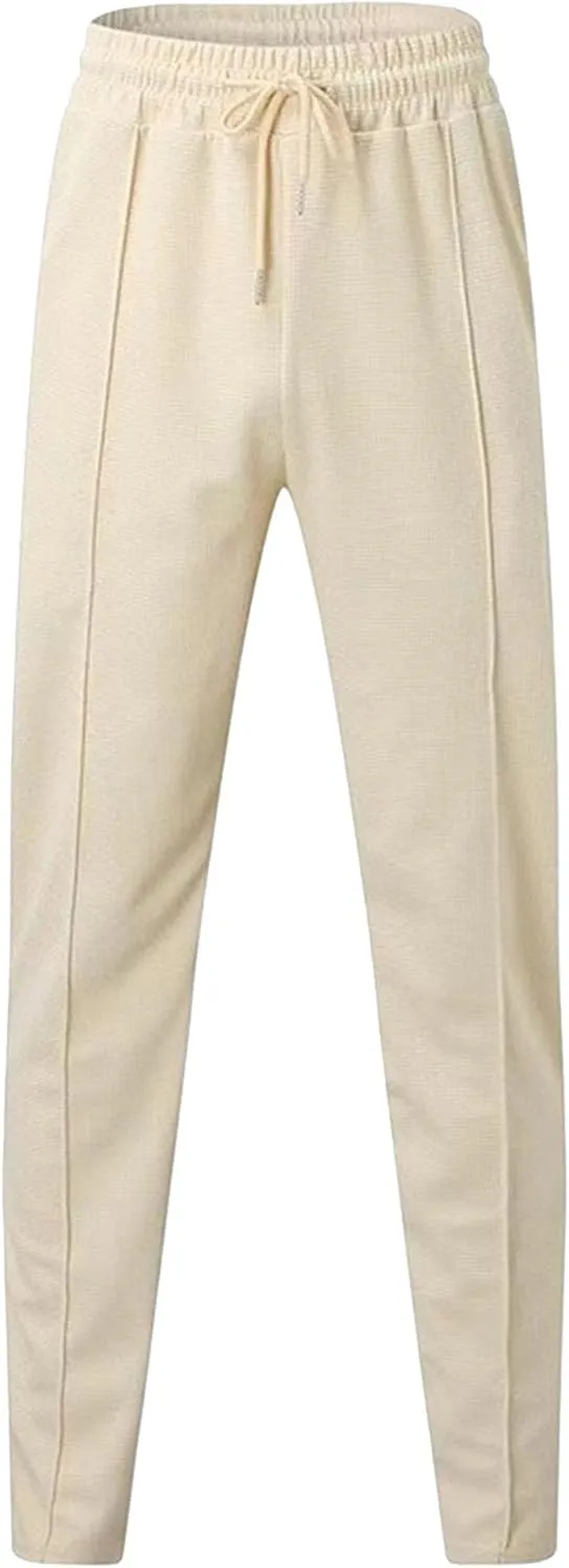 Men's Drawstring Straight Leg Athletic Pants Casual Elastic Waist Outdoor Trousers Comfort Trendy Summer Sweatpants