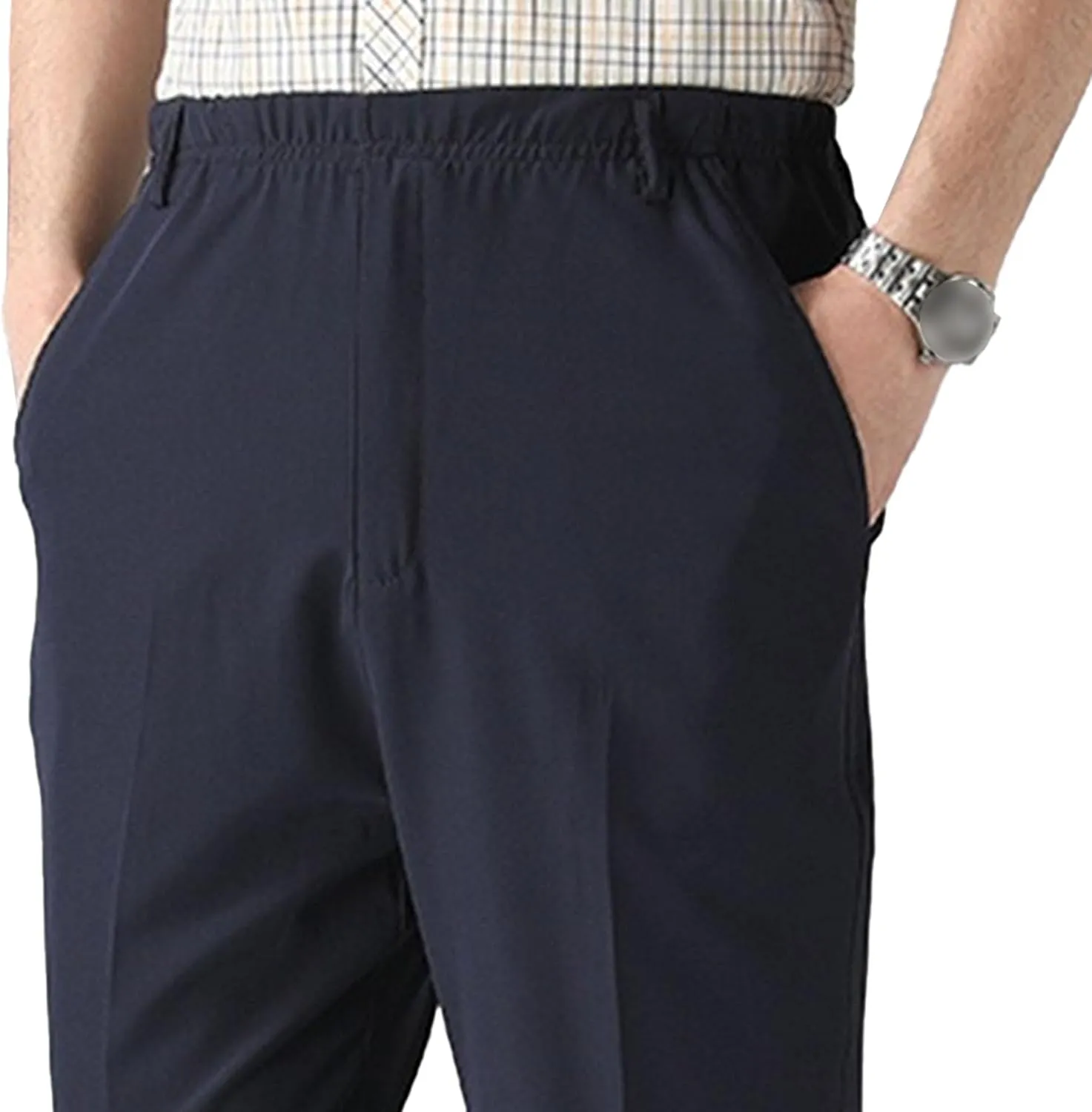 Men's Elastic Waist Business Summer Pants Casual Straight Leg Outdoor Trousers Lightweight Solid Comfort Sweatpants