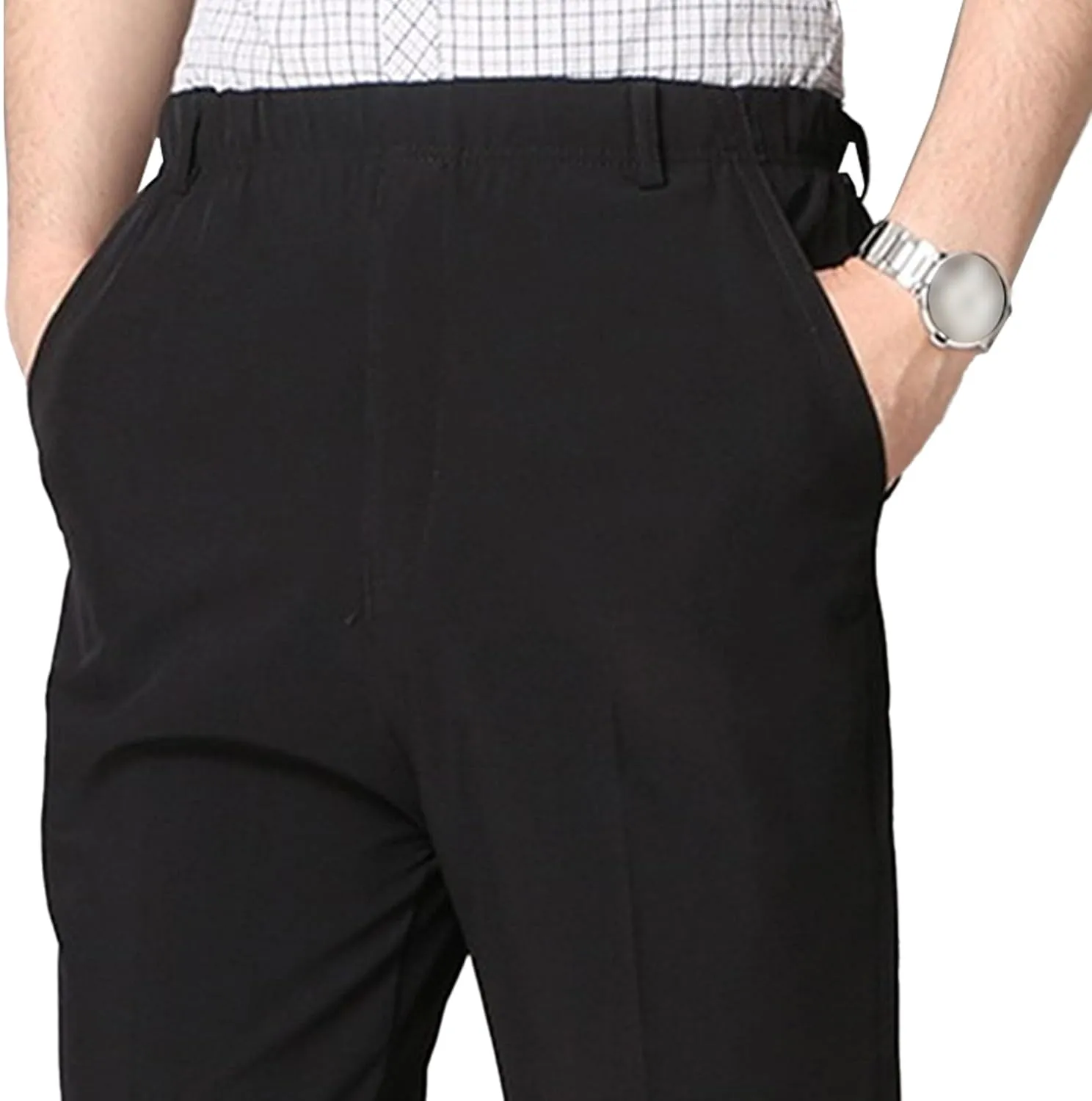 Men's Elastic Waist Business Summer Pants Casual Straight Leg Outdoor Trousers Lightweight Solid Comfort Sweatpants