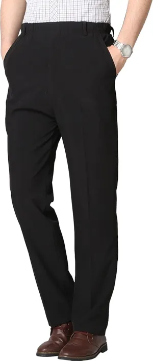 Men's Elastic Waist Business Summer Pants Casual Straight Leg Outdoor Trousers Lightweight Solid Comfort Sweatpants