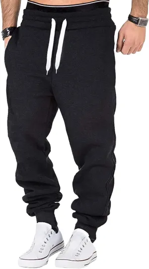 Men's Elastic Waist Comfort Joggers Workout Pants Casual Solid Sweatpants Pants Drawstring Outdoor Trousers