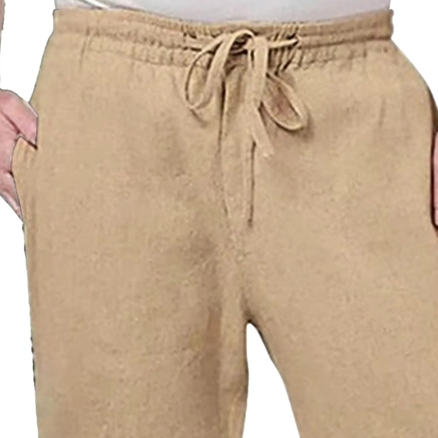 Men's Linen Lightweight Outdoor Solid Pants Baggy Casual Hiking Pants Comfort Sweatpants Yoga Trousers