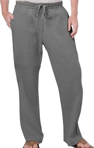 Men's Linen Lightweight Outdoor Solid Pants Baggy Casual Hiking Pants Comfort Sweatpants Yoga Trousers