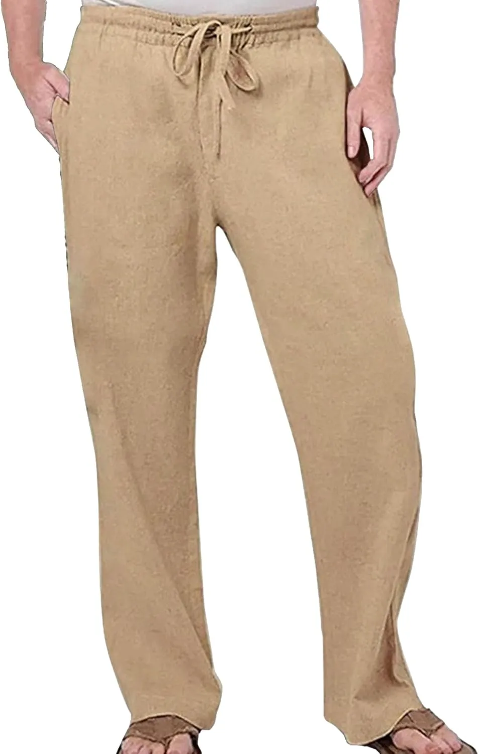 Men's Linen Lightweight Outdoor Solid Pants Baggy Casual Hiking Pants Comfort Sweatpants Yoga Trousers