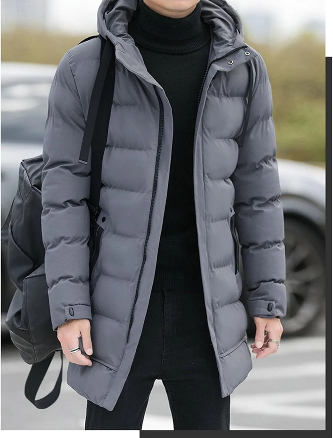 Mens Long Winter 2pc Coat Zip Up Quilted Padded Men Jackets Thicken Cotton Warm Hood Coats