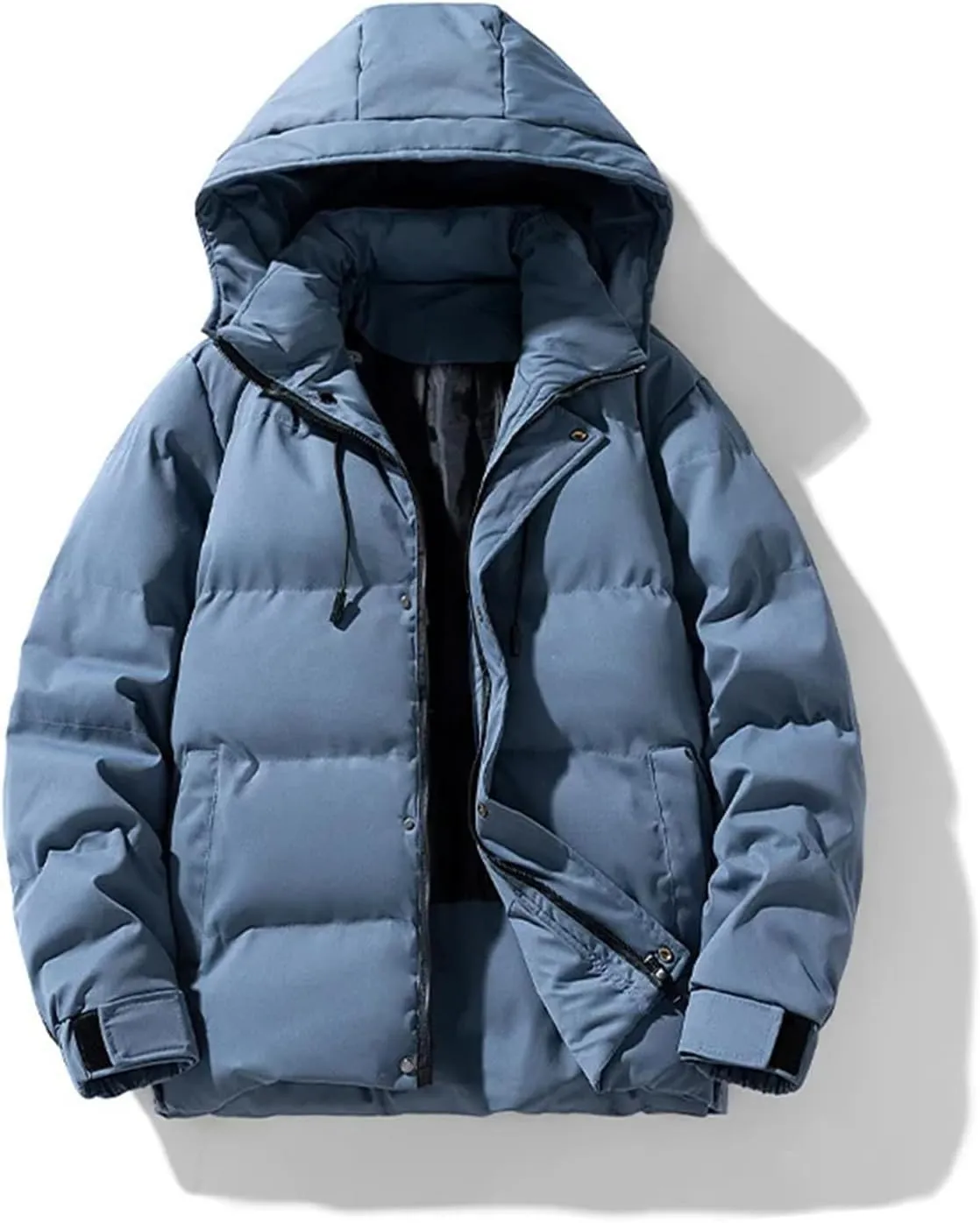 Men's Outerwear Thick Parkas Winter Solid Color Hooded Cotton-Padded Jackets Warm Bubble Down Coats Windproof Tops