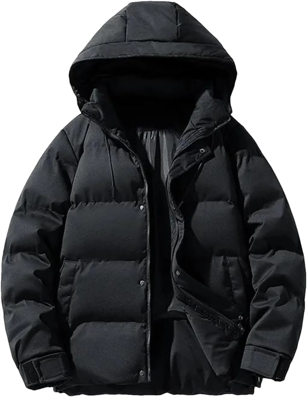 Men's Outerwear Thick Parkas Winter Solid Color Hooded Cotton-Padded Jackets Warm Bubble Down Coats Windproof Tops