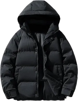 Men's Outerwear Thick Parkas Winter Solid Color Hooded Cotton-Padded Jackets Warm Bubble Down Coats Windproof Tops