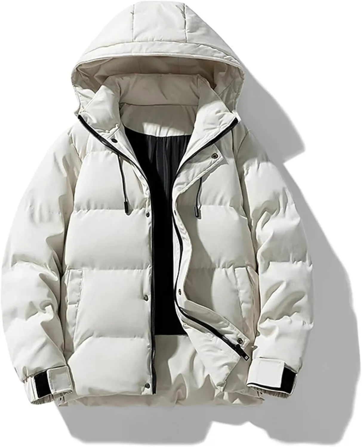 Men's Outerwear Thick Parkas Winter Solid Color Hooded Cotton-Padded Jackets Warm Bubble Down Coats Windproof Tops