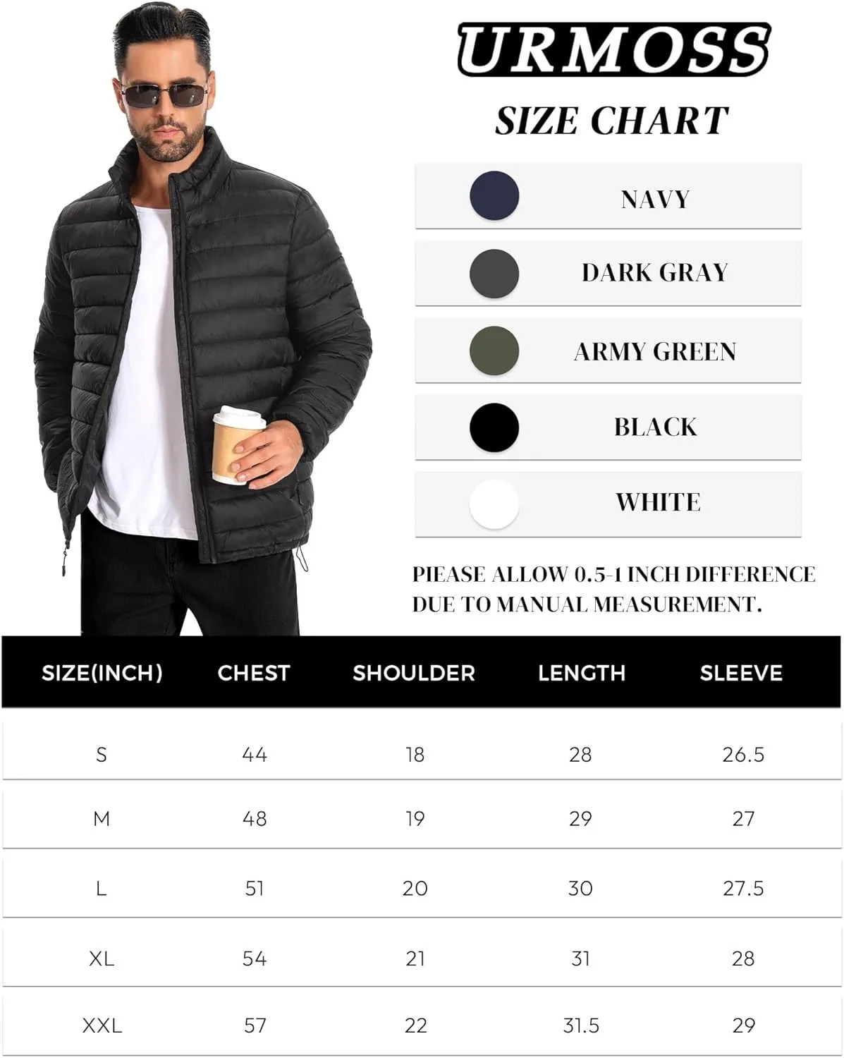 Men's Puffer Jacket Lightweight Warm Winter Jackets for Men Windproof Insulated Puffy Coat with 3 Pockets