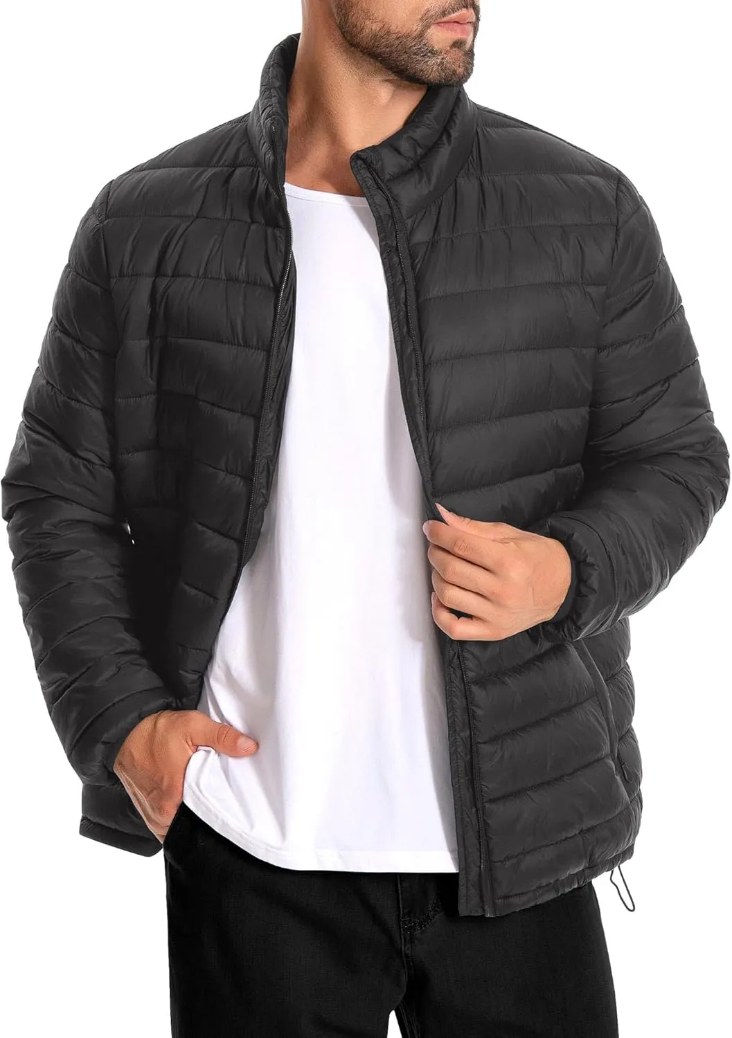 Men's Puffer Jacket Lightweight Warm Winter Jackets for Men Windproof Insulated Puffy Coat with 3 Pockets