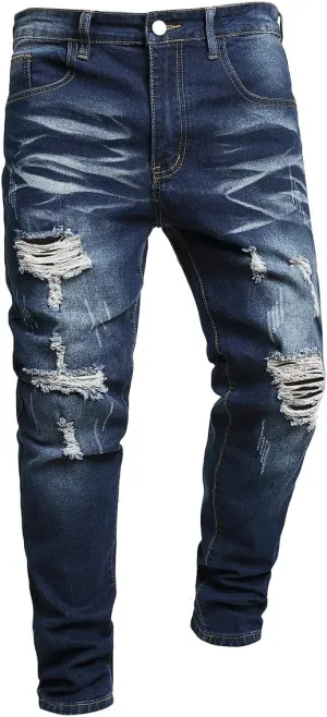 Men's Slim Fit Stretch Jeans Ripped Skinny Distressed Fashion Comfort Flex Waist Pants