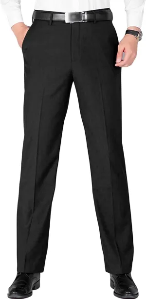 Men's Straight Flat Front Flex Waist Pant Lightweight Comfort Chino Pants Casual Slim Fit Business Dress Pants (42,Black)