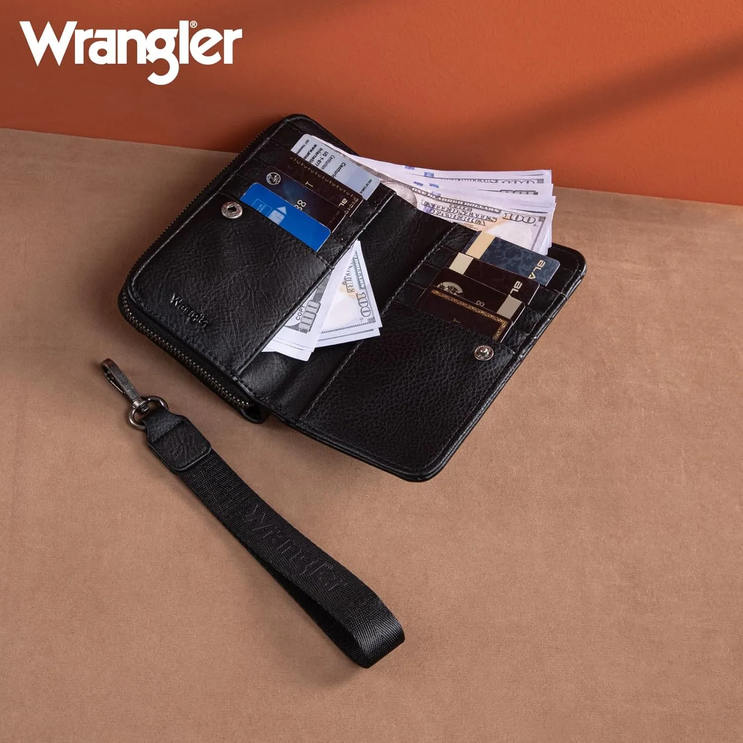 Montana West Wrangler Large Capacity Wallets Women with Wristlet and Metal Smooth Zipper