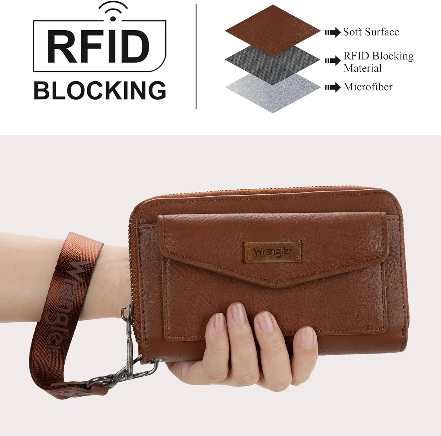 Montana West Wrangler Large Capacity Wallets Women with Wristlet and Metal Smooth Zipper