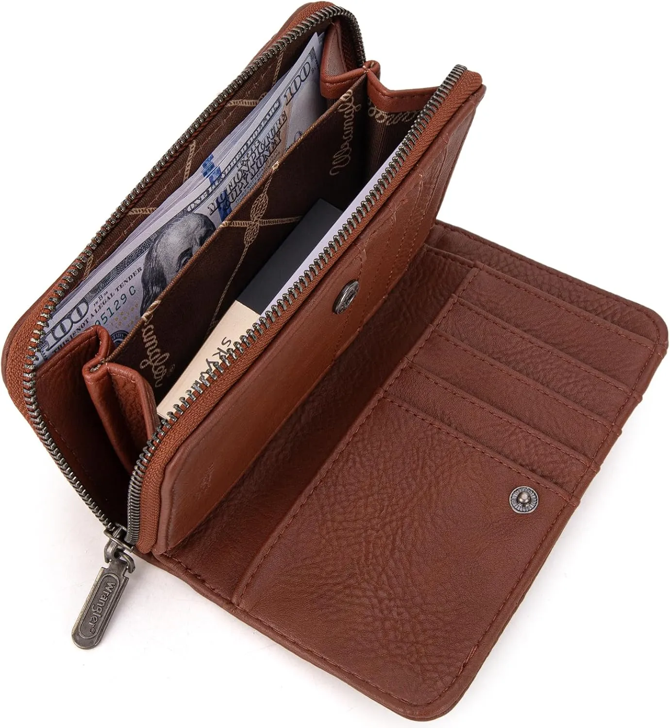 Montana West Wrangler Large Capacity Wallets Women with Wristlet and Metal Smooth Zipper