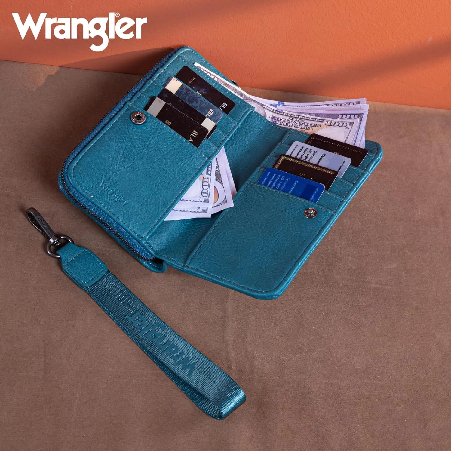 Montana West Wrangler Large Capacity Wallets Women with Wristlet and Metal Smooth Zipper