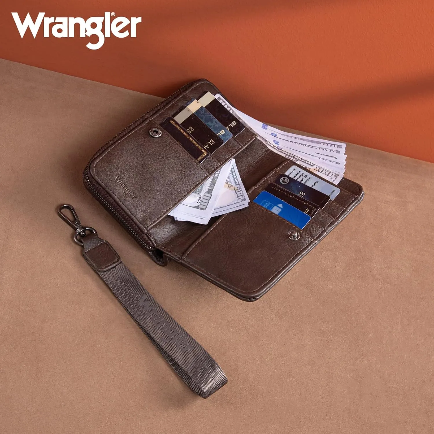 Montana West Wrangler Large Capacity Wallets Women with Wristlet and Metal Smooth Zipper