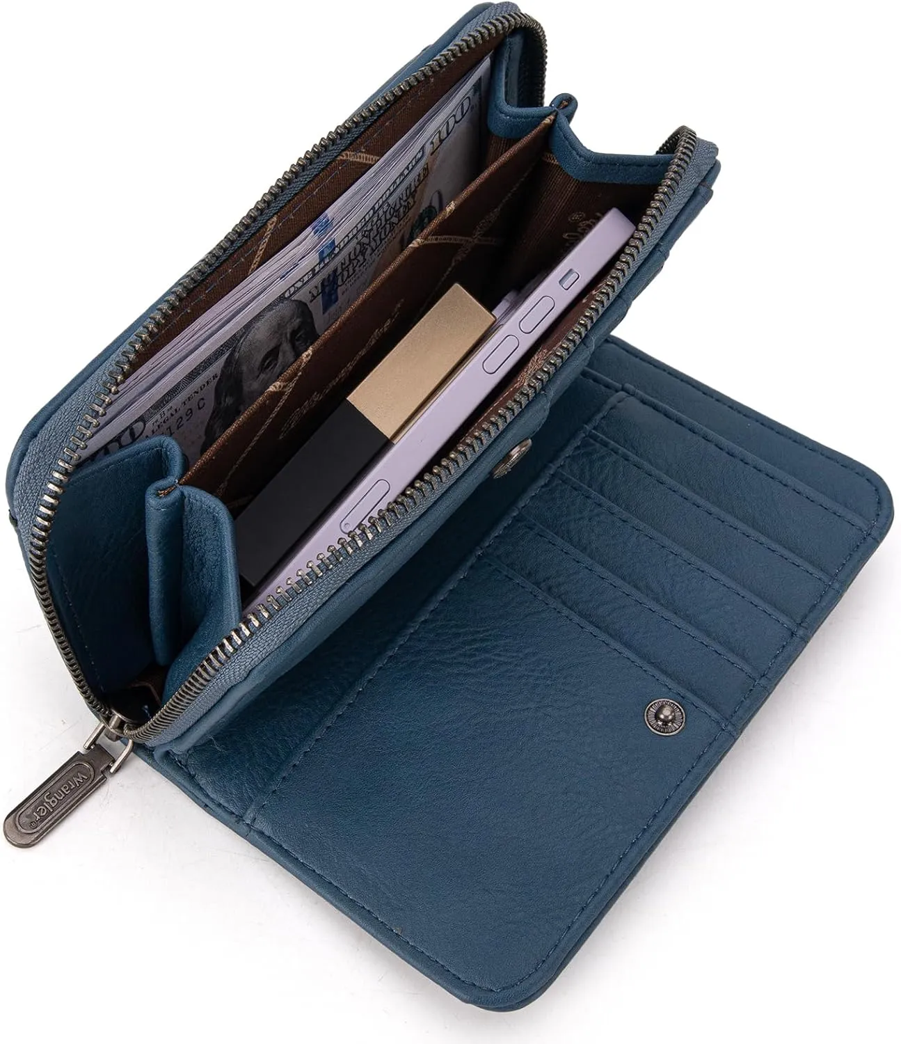 Montana West Wrangler Large Capacity Wallets Women with Wristlet and Metal Smooth Zipper