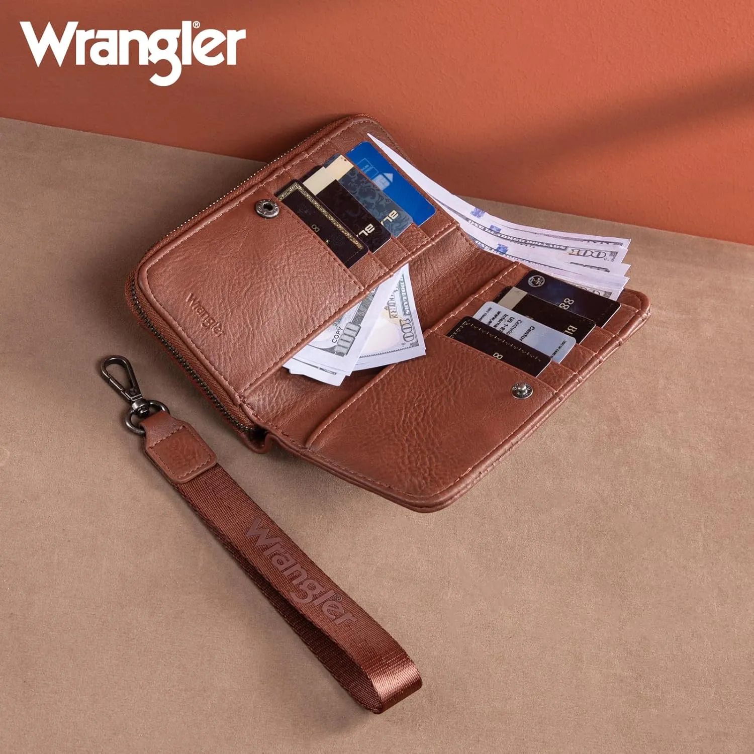 Montana West Wrangler Large Capacity Wallets Women with Wristlet and Metal Smooth Zipper