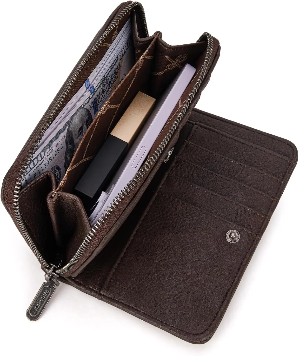 Montana West Wrangler Large Capacity Wallets Women with Wristlet and Metal Smooth Zipper