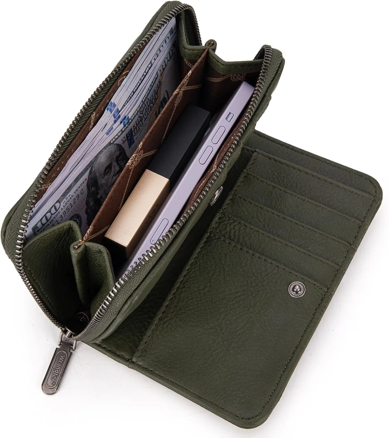 Montana West Wrangler Large Capacity Wallets Women with Wristlet and Metal Smooth Zipper