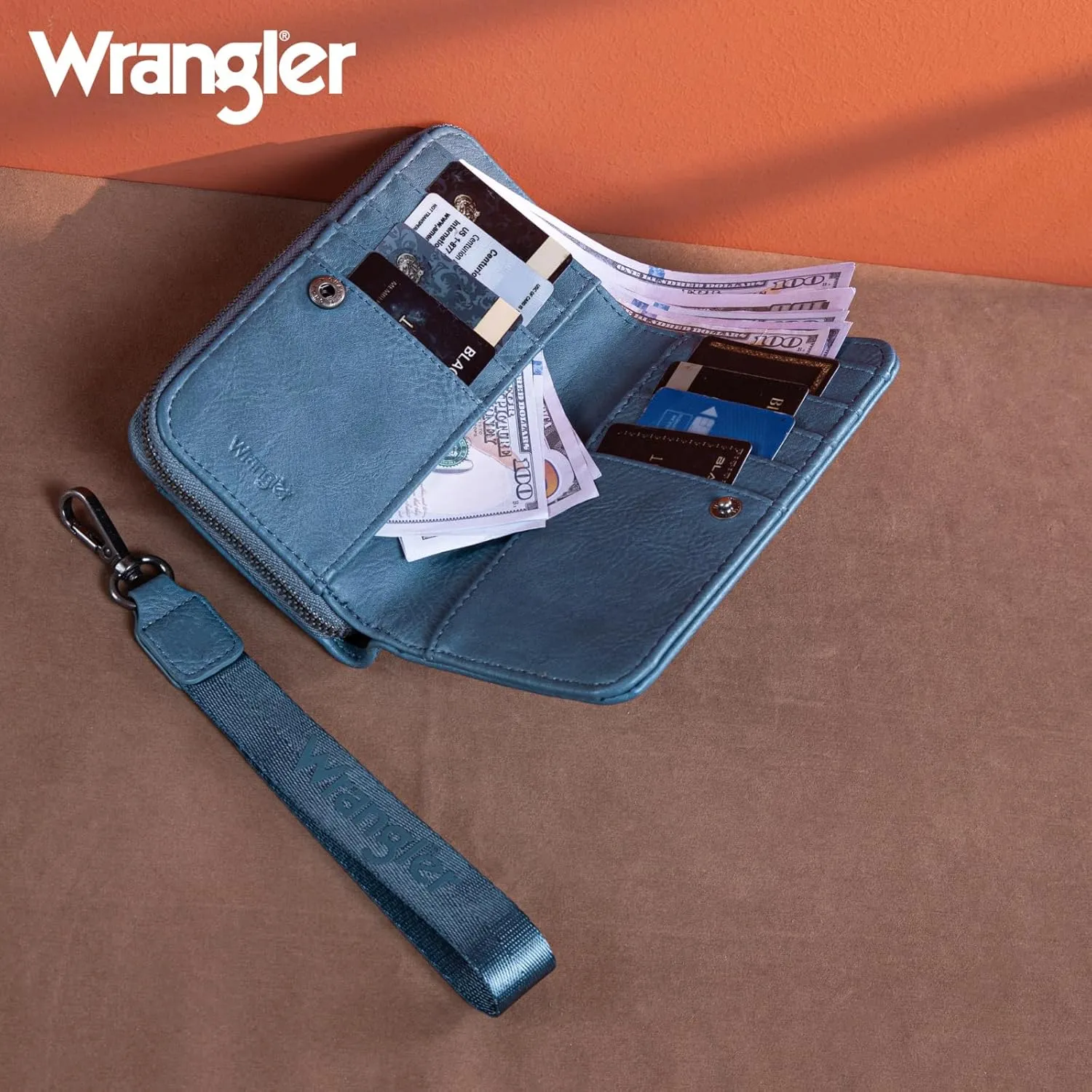 Montana West Wrangler Large Capacity Wallets Women with Wristlet and Metal Smooth Zipper