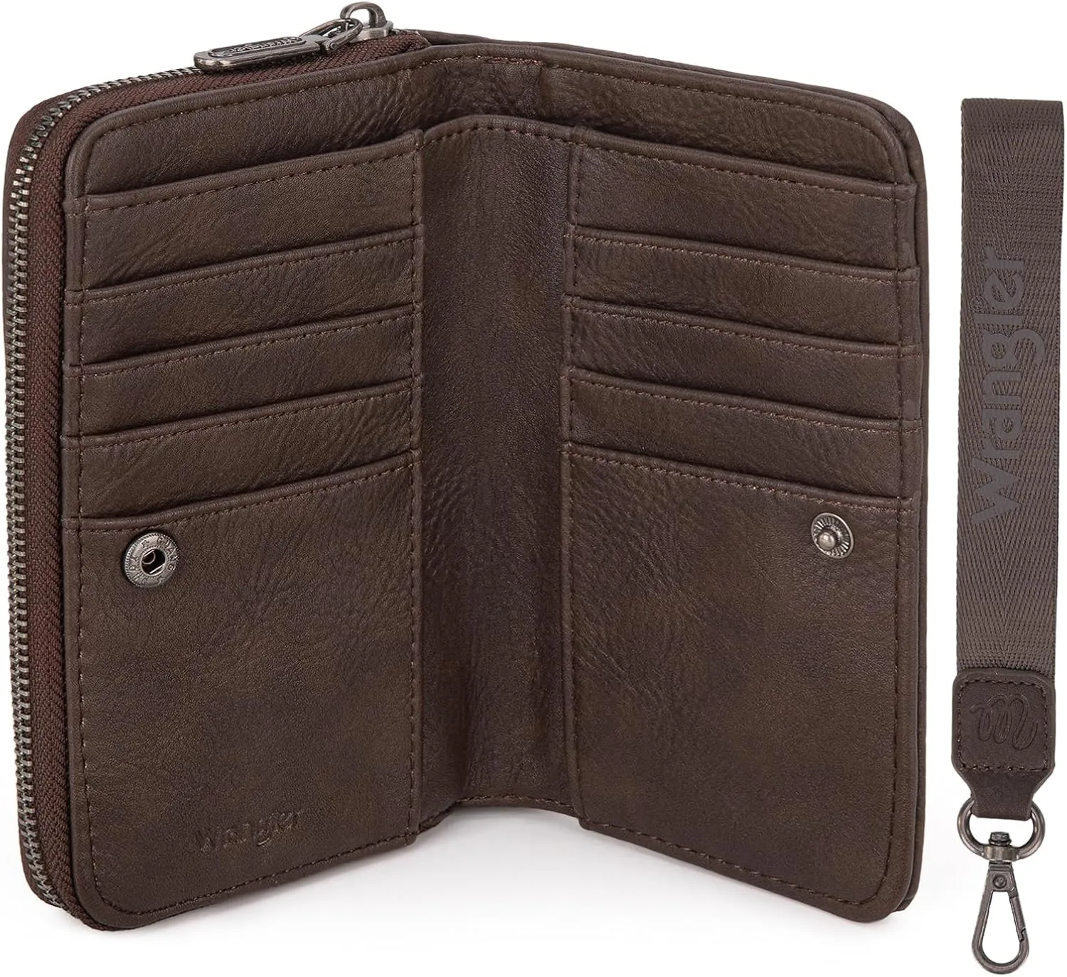 Montana West Wrangler Large Capacity Wallets Women with Wristlet and Metal Smooth Zipper